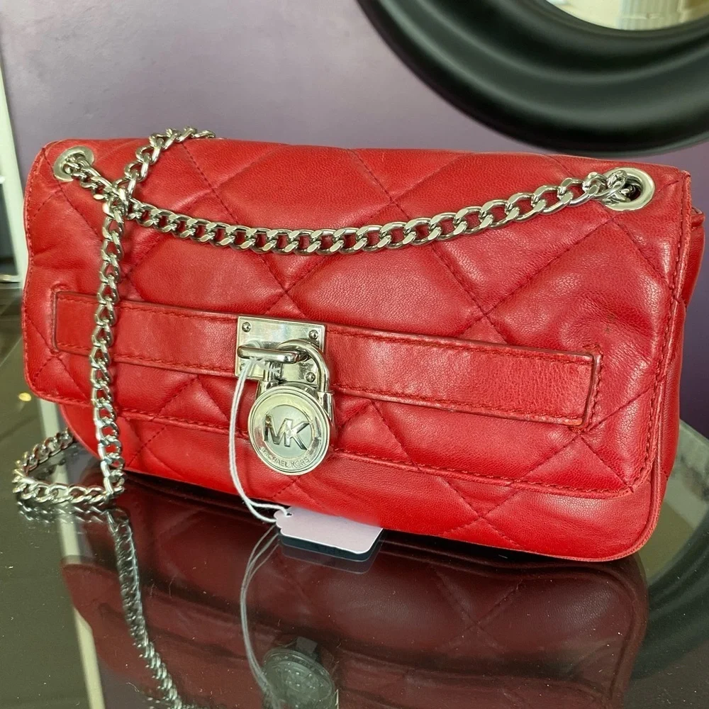 Michael Kors Red Quilted Clutch with Chain